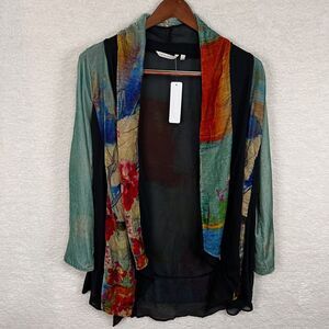 Soft surroundings Kalina Velvet Kimono Women’s L Green Multicolor Cardigan New